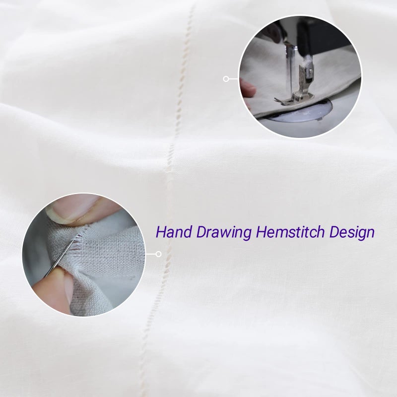 Simple&Opulence 100% French Linen Sheet Set Handmade Hemstitch-4 Pcs Natural Flax Farmhouse Bed Sheets(1 Flat Sheet 1 Fitted Sheet 2 Pillowcases)-Solid Color Soft Breathable Bedding-White, Queen - Image 4